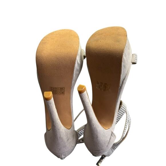 JustFab Silver Gray Vegan Faux Suede Mena Stiletto Bling Heels Size 6 | 3270 - Picture 6 of 7